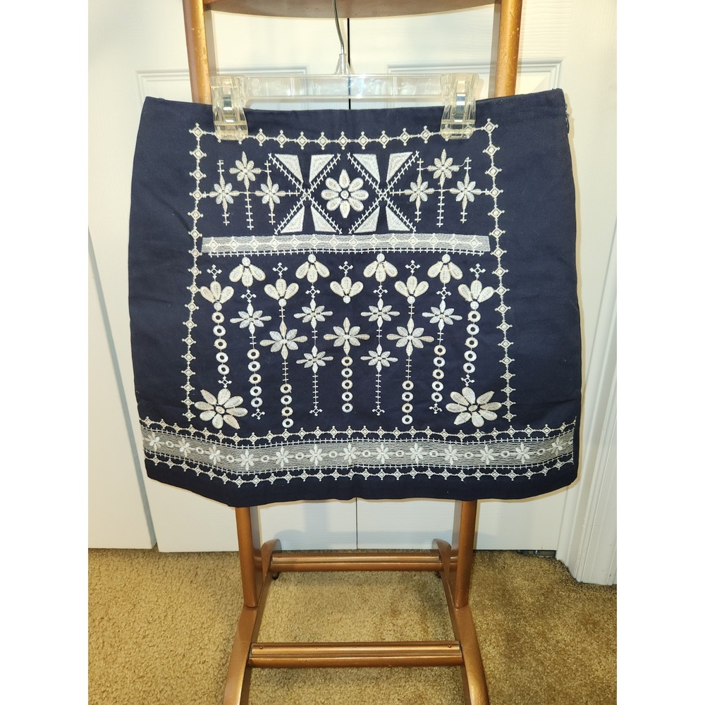 Blue Rain Navy Blue Embroidered Mini Skirt Floral Boho Cotton B9SS1027 Womens L